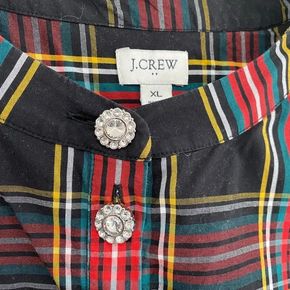 J. Crew Tartan Cotton Poplin Top with Jewel Buttons. size XL - Picture 3 of 5